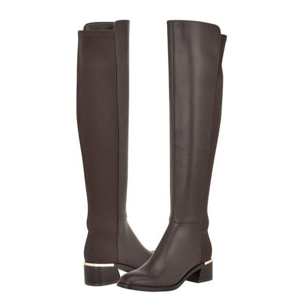 Calvin Klein Womens 7 M Dark Brown Jotty Block Heel Knee Riding Boots NIB OA9